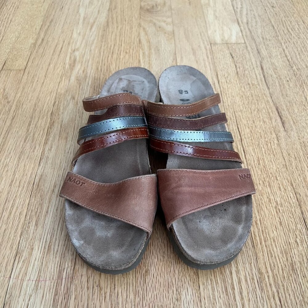 Naot Peyton Strappy Multicolor Leather Wedge Slide Sandals Women's EU Size 40